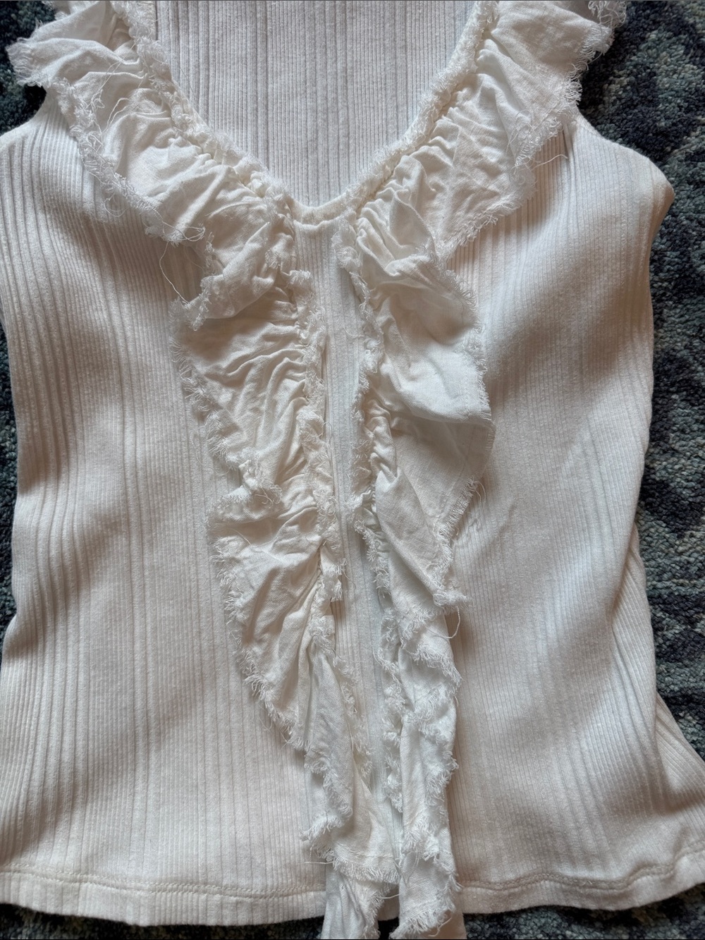 Pilcro White Ribbed Tank with Ruffle V-Neck - Picture 3 of 3